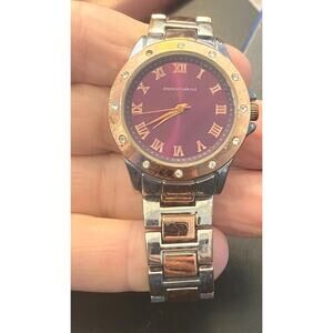 35mm Two Tone Jessica Carlyle Watch, Maroon Face, Crystal Accents